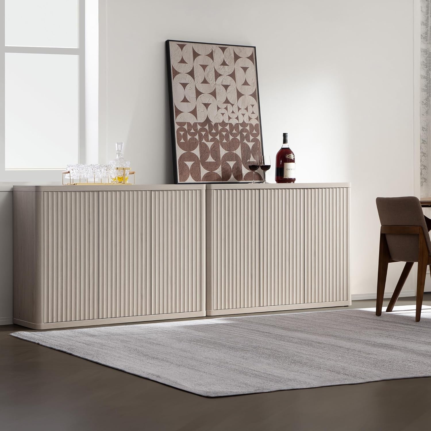 Buffet Cabinet with Storage Accent Sideboard with 3 Doors Modern 46.6" Wide Credenza Fluted Buffet Table Media Console Cabinet Entryway Cabinets for Living Room Kitchen Dining Room Hallway