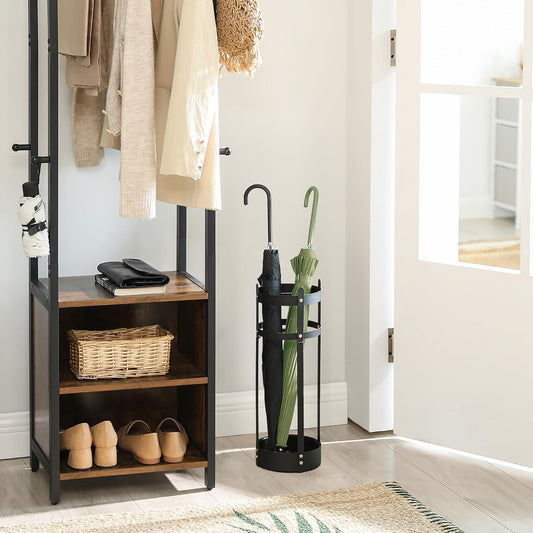 Umbrella Stand, Steel round Umbrella Holder Rack, 6.9 X 6.9 X 19.3 Inches, with Detachable Drip Tray, for Entryway, Office, Stable, Assembly Required, Matte Black ULUC029B01