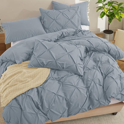 Pintuck Pillow Cases King Size Set of 2, Light Gray Pillow Shams Decorative Pillowcases with Envelope Closure, Pinch Pleated Microfiber Pillowcases, Wrinkle and Stain Resistant