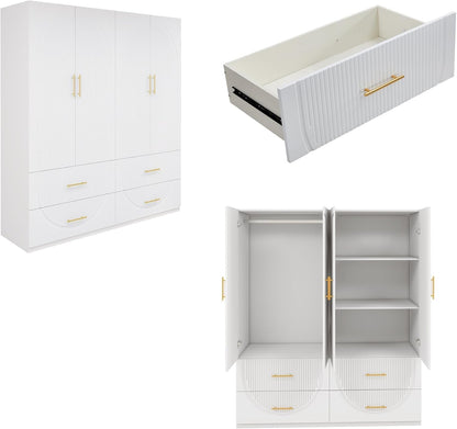 71" H 4 Doors Armoire Wardrobe Closet with Drawers, Bedroom Armoires Cabinet Wooden with Hanging Rod and Drawers,Large Wardrobes and Armoires for Storage Tall Wardrobe Armoires White