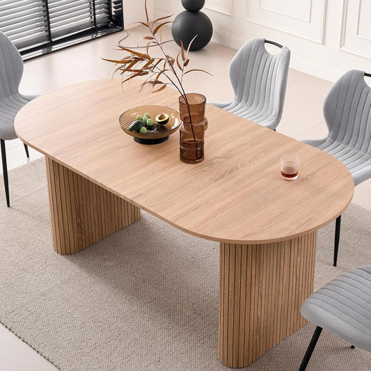 70.8" Oval Dining Table for 4 6 Person, Modern Farmhouse Kitchen Dinner Table for Breakfast Dining Receiption Room (Only Table), Natural
