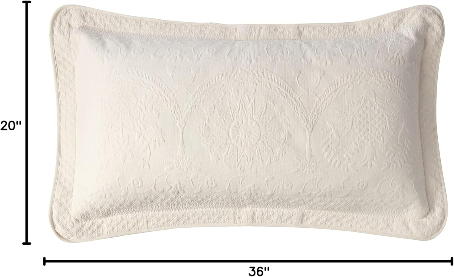 King Charles Modern Farmhouse Floral Matelasse Decorative Pillowcase, 100% Cotton Breathable Bedding, King Sham (20" X 36"), Ivory