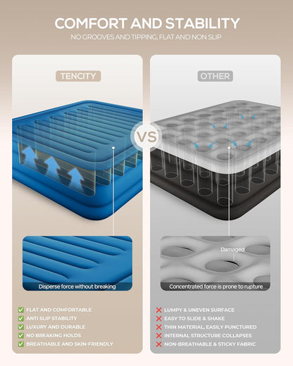 20” Tall Luxury Air Mattress with Quilted Foam Topper, Extra Firm Support with U-Shaped PVC Strap Inflatable Bed, Quiet & Comfortable Blow up Bed for Home Guests, Camping, Travel, Fast Inflate Airbed