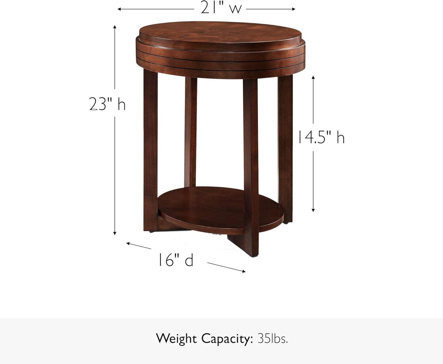 Teo Oval Solid Wood End Table with Shelf, Chocolate Cherry Brown, Perfect for Living Rooms, Bedrooms, and Small Spaces – , 10107-CH