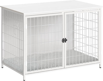 Dog Crate Furniture with Cushion, Wooden Dog Kennel with Double Doors, Heavy Duty Dog Cage for Small/Medium/Large Dogs, Indoor Dog House End Table, 31.5" L, Rustic Brown DCHR0701Z1