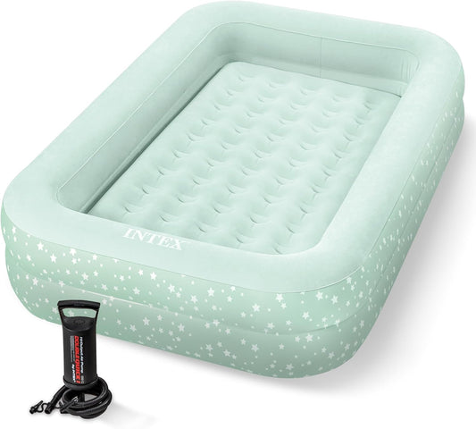 Kids Travel Air Mattress Inflatable Bed with Raised Sides and Hand Pump - Portable Blow-Up Toddler Traveler Bed for Children'S Naps or Sleep