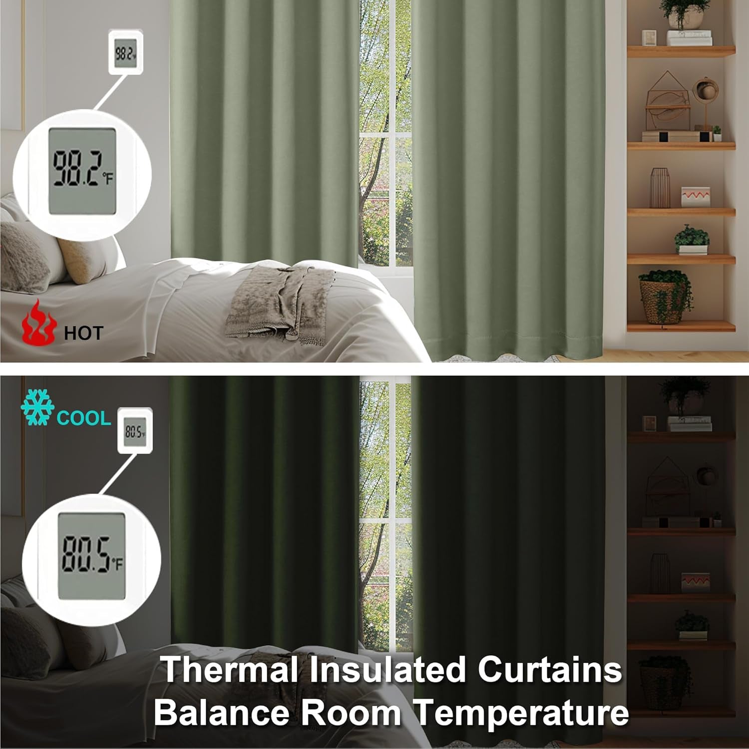 Ava Sage Green Blackout Curtains for Bedroom 63 Inch Length 2 Panels Set, Solid Thermal Insulated Energy Saving Rod Pocket Window Treatment Curtains Blackout Drapes, W40 X L63 Inch, Sage