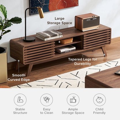 Ensley TV Stand, Mid Century Modern for 55/60/65 Inch TV, Farmhouse TV Stand, Entertainment Center with Storage, TV and Media Console for Living Room (Walnut, 59 Inch Low)