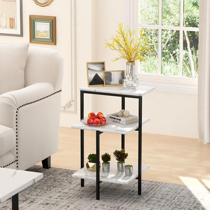 Faux Marble Table Set,Coffee Table & 2 Side Table, Faux Marble Tabletop and Metal Frame, 3 Piece Table Sets, for Living Room Apartment,White & Black