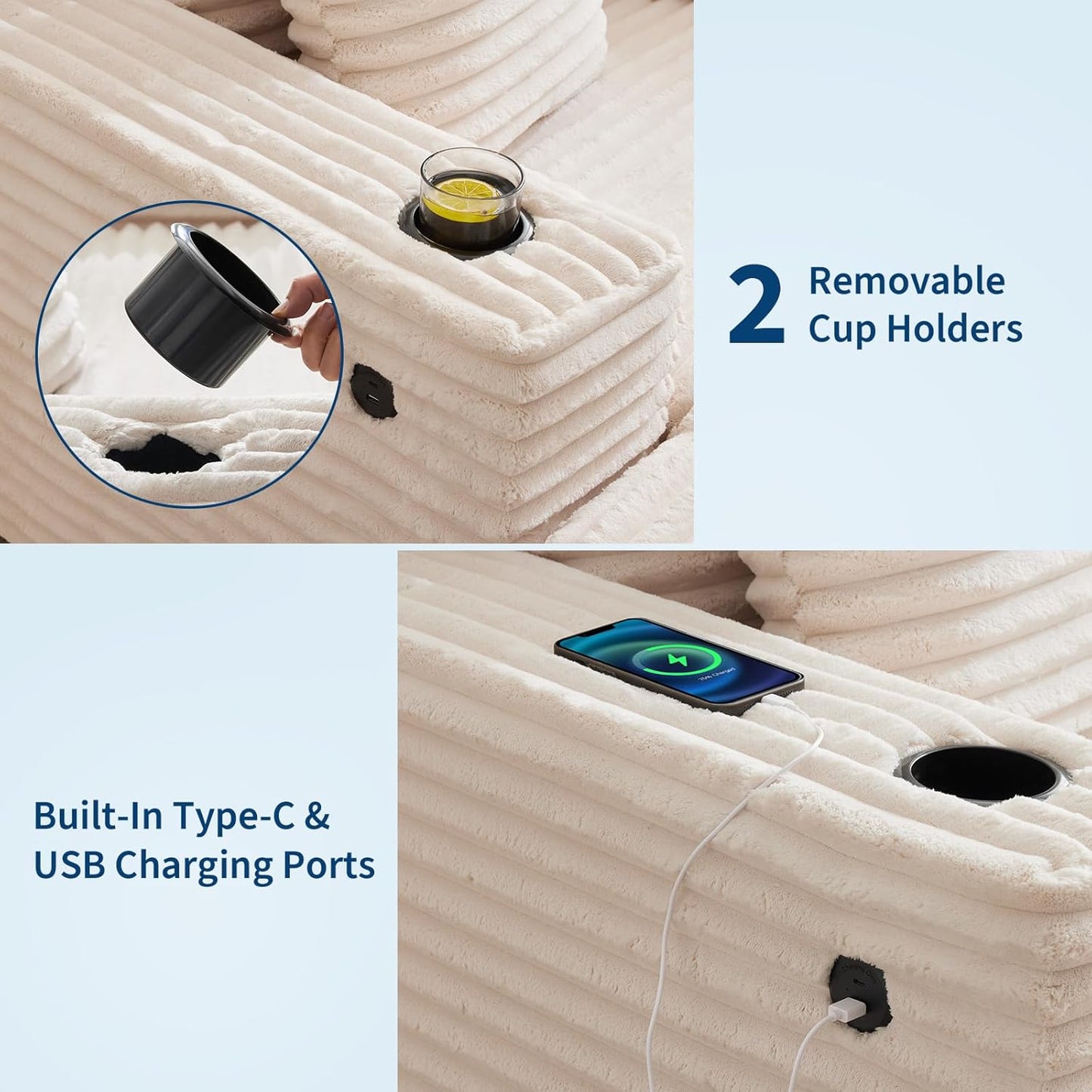 Oversized Chaise Lounge Chair Indoor, 60 Inch Upholstered Sofa Bed with Throw Pillows and Armrests, Comfy Corduroy Sleeper Couch for Living Room, Bedroom, Office, Beige