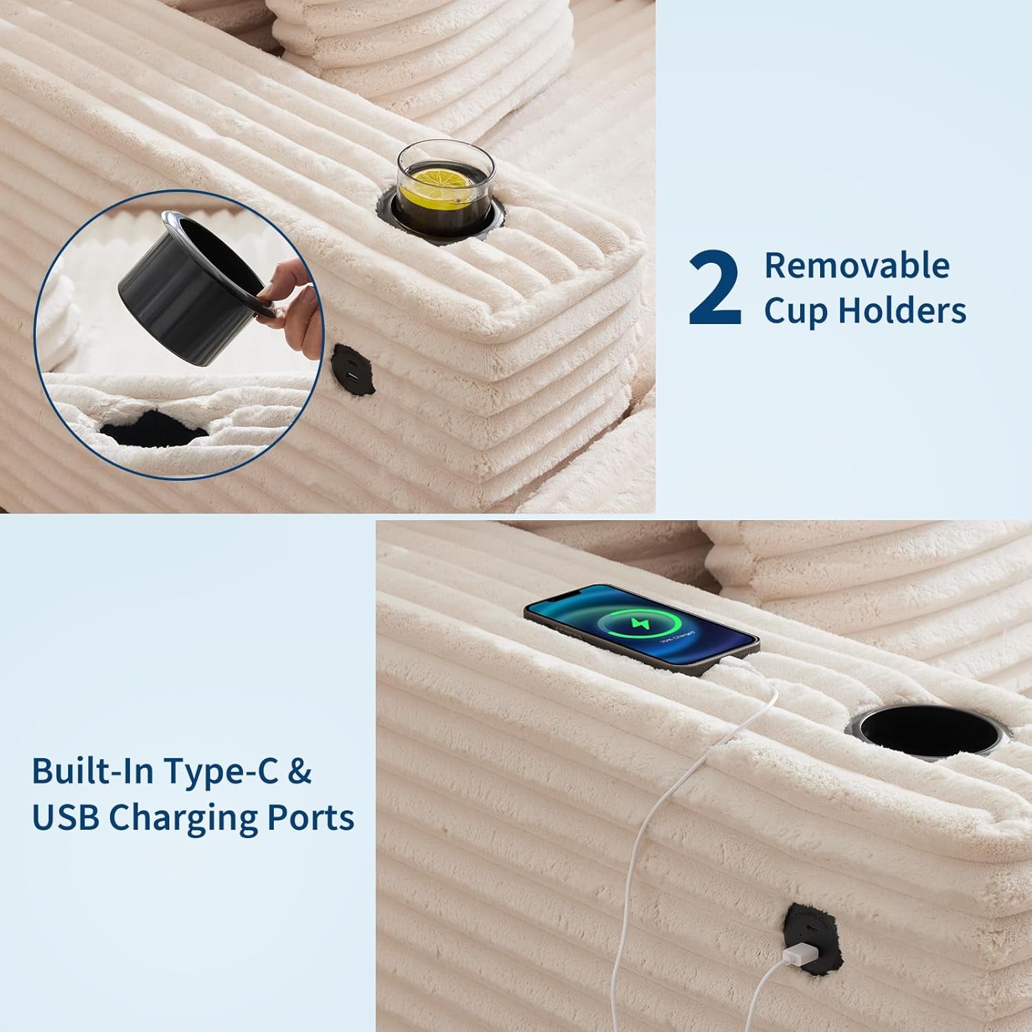 Oversized Chaise Lounge Chair Indoor, 60 Inch Upholstered Sofa Bed with Throw Pillows and Armrests, Comfy Corduroy Sleeper Couch for Living Room, Bedroom, Office, Beige