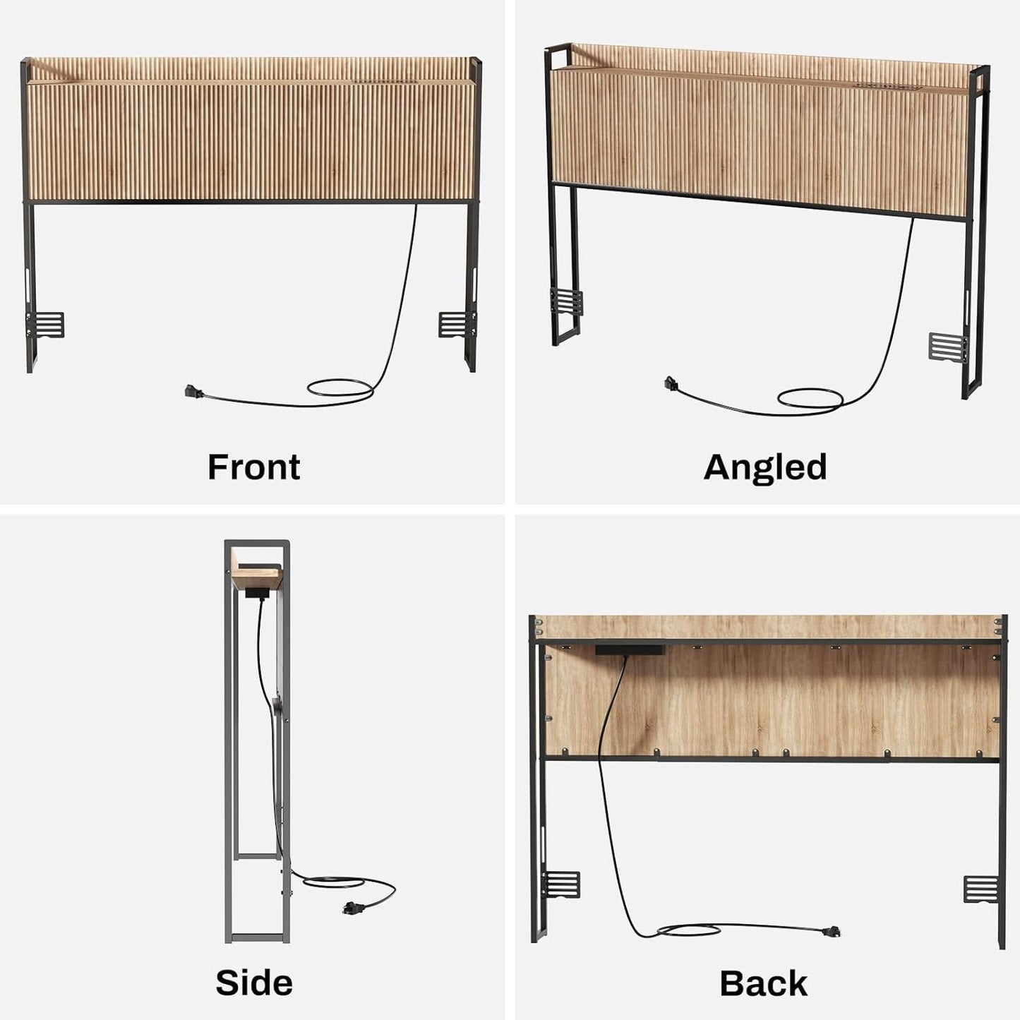 King Size Headboard Only with Outlets, Wall Mount Wood Fluted Headboard with Storage, Height Adjustable, Storage Rack, Sturdy and Stable, Easy Assembly(Oak, King)