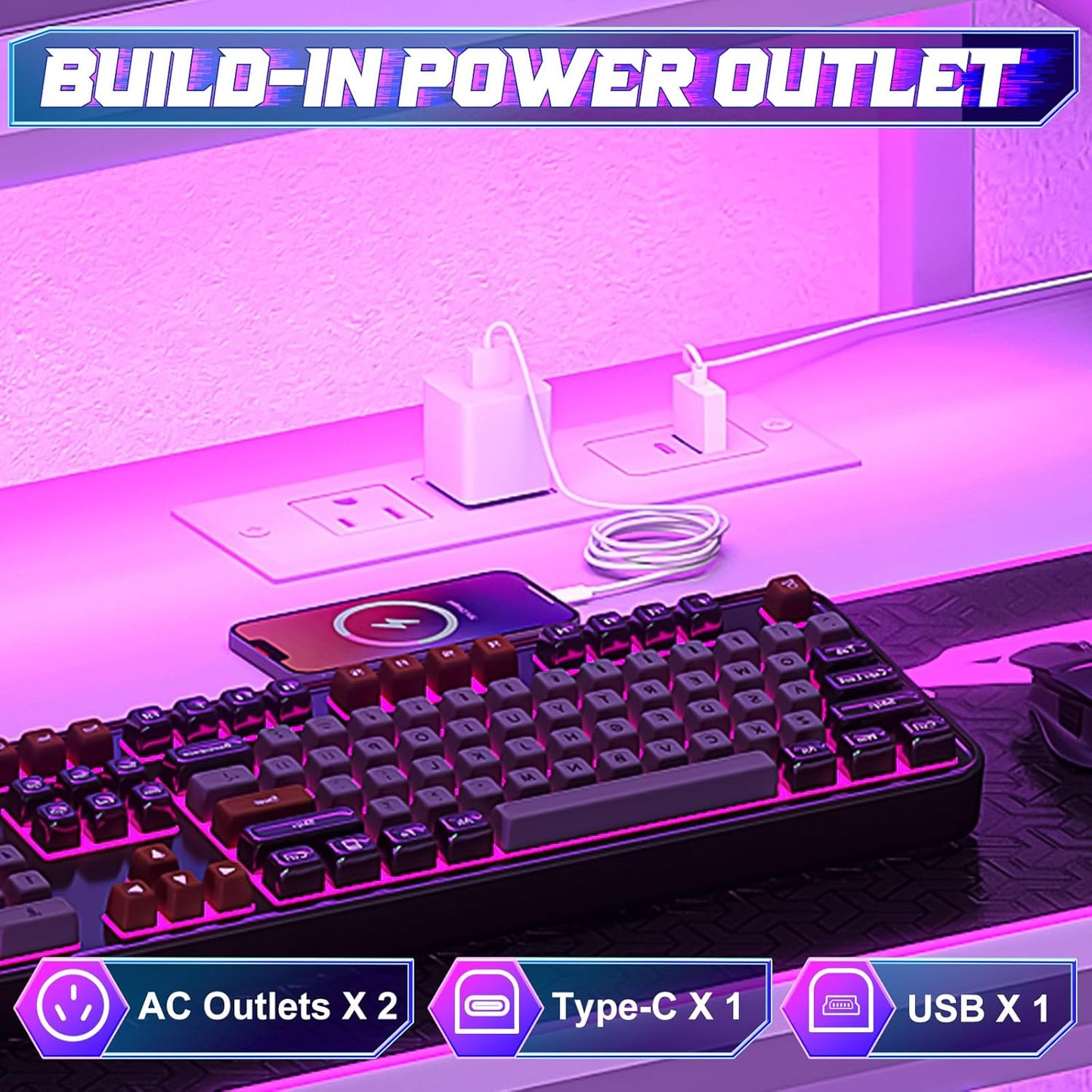 33.5" Small Gaming Desk with LED Lights & Power Outlets, Compact Computer Desk with Monitor Stand & CPU Stand, Gamer Table with Storage Drawer, Side Hooks for Home Office, Bedroom, White