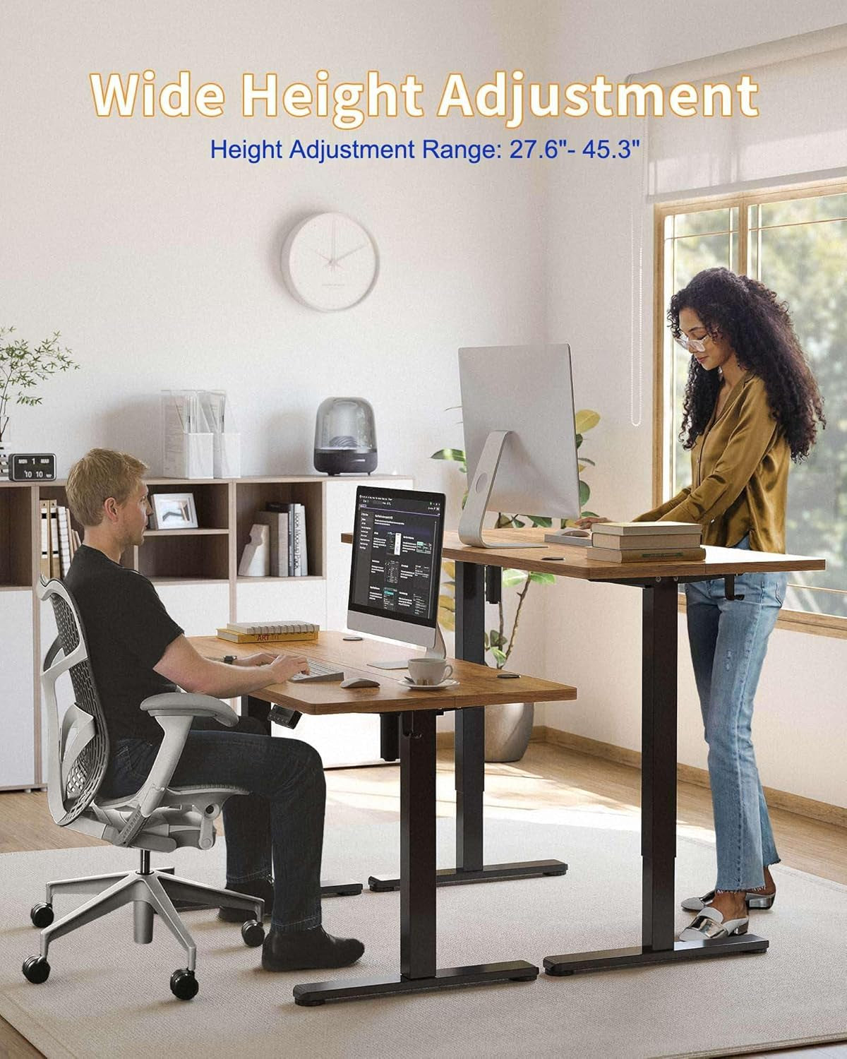 Electric Standing Desk, 48 X 24 Inches Stand up Desk with Splice Board, Adjustable Height Desk, Computer Desk for Home Office, Black Frame/Rustic Brown Top