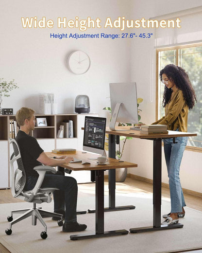 Electric Standing Desk, 48 X 24 Inches Stand up Desk with Splice Board, Adjustable Height Desk, Computer Desk for Home Office, Black Frame/Rustic Brown Top