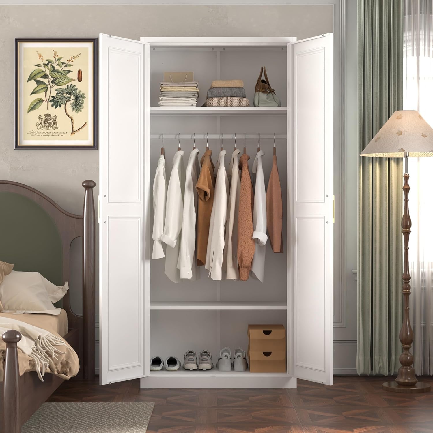 Metal Wardrobe Cabinets，Armoire Wardrobe Closet with Hanging Rod,Clothes Storage Cabinet with Adjustable Shelves and Doors, Clothing Cabinet for Bedroom, Office, Laundry Room