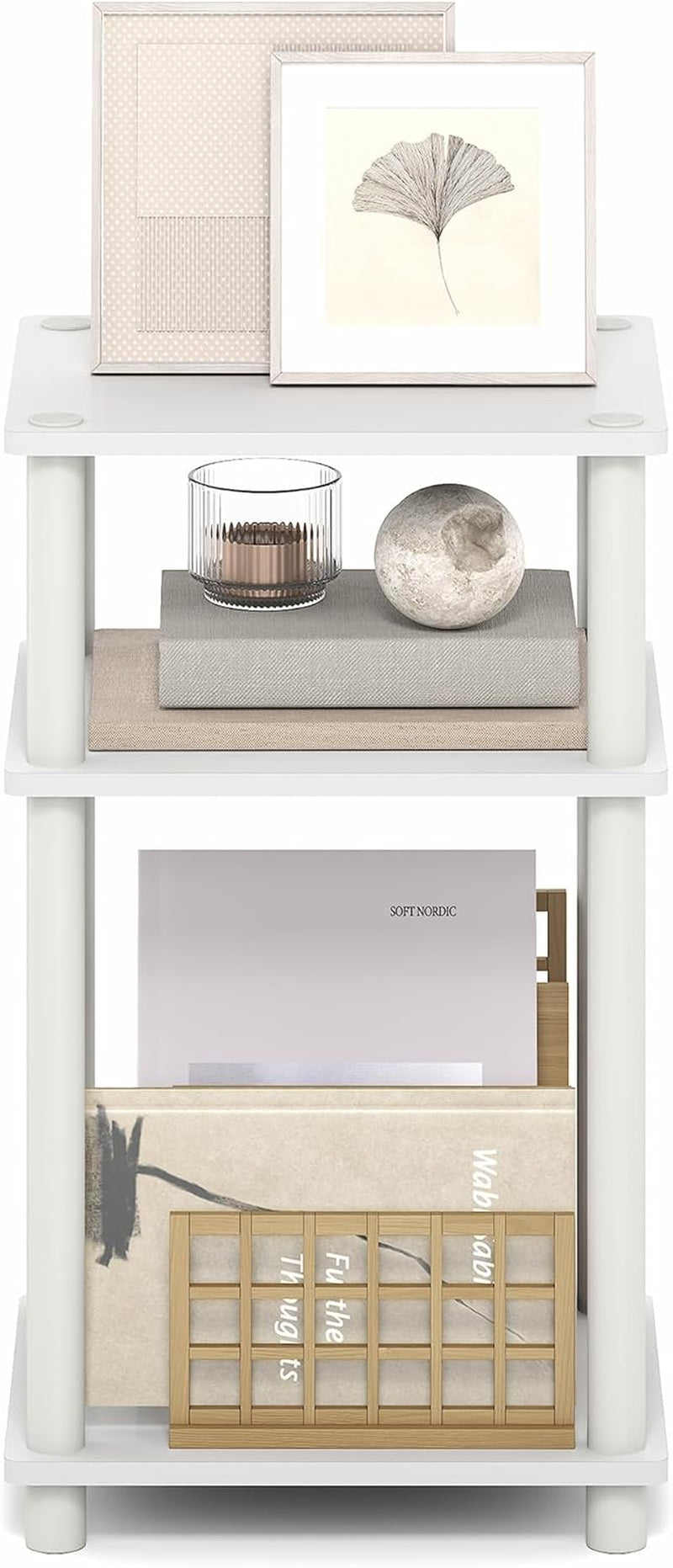 Turn-N-Tube Side Table, 3-Tier End Table, Night Stand, Bedside Table, for Living Room, Bedroom, White