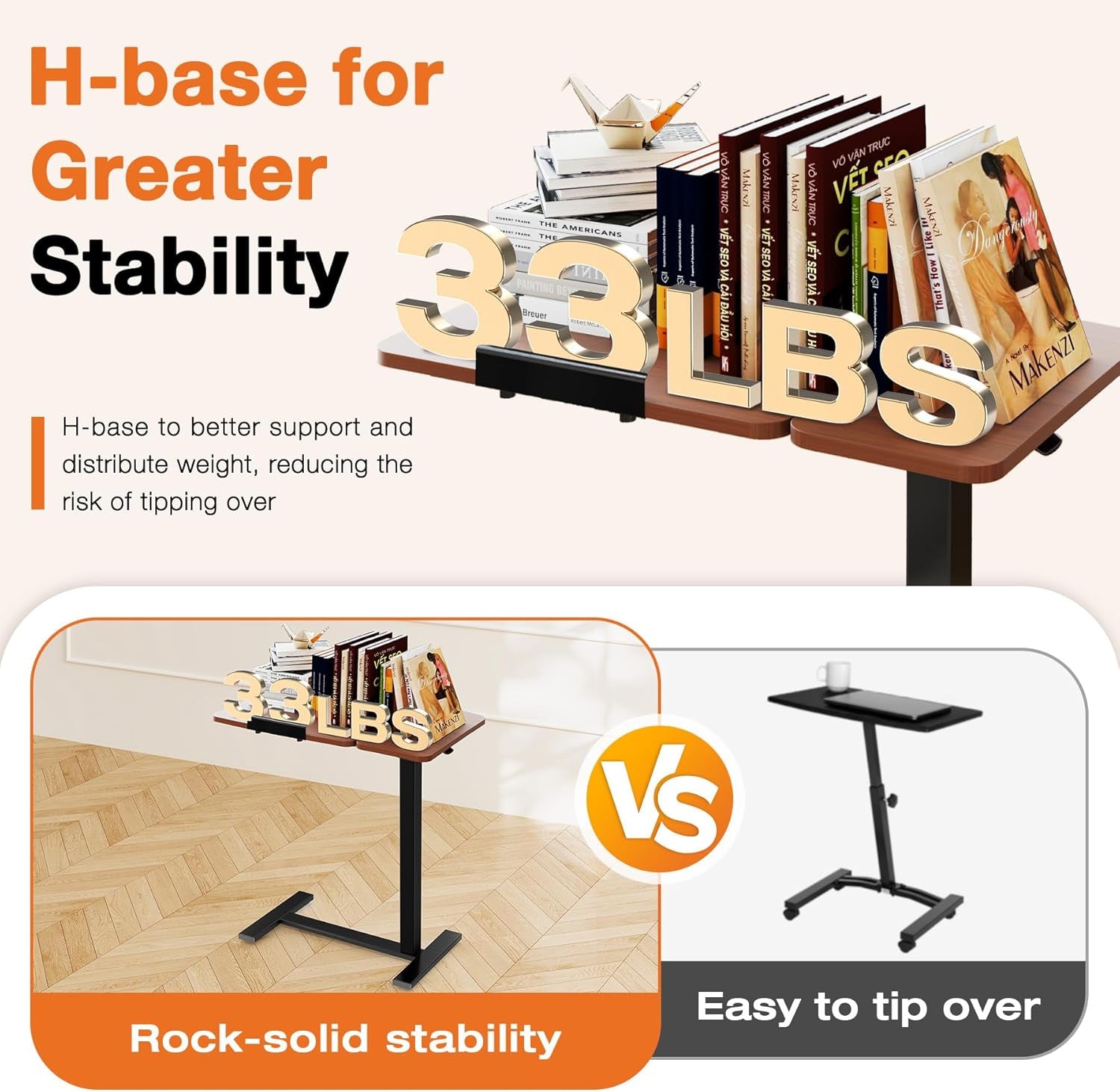 Small Standing Desk Rolling Table Adjustable Height, Laptop Mobile Stand with Wheels, Portable Computer Workstation with Tiltable Desktop for Teacher Classroom Home Office, Brown