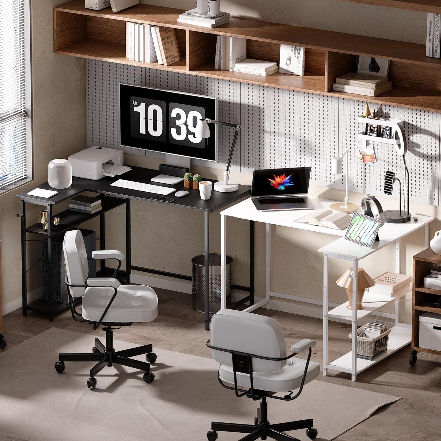 43 Inch L Shaped Computer Desk with Reversible Side Storage Shelves, Small Corner Desk for Small Space Home Office,Writing Study Table Gaming PC Desk for Bedroom,Black