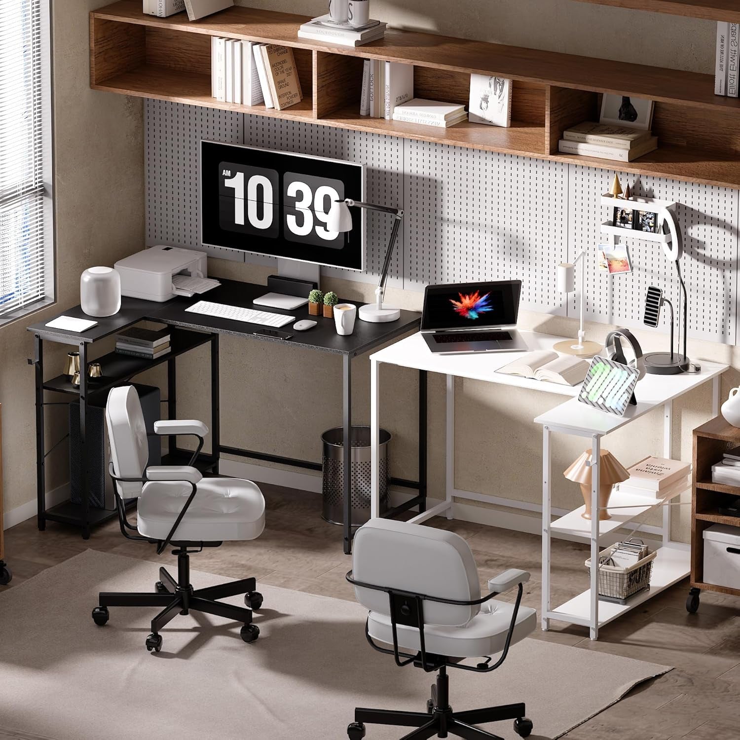 43 Inch L Shaped Computer Desk with Reversible Side Storage Shelves, Small Corner Desk for Small Space Home Office,Writing Study Table Gaming PC Desk for Bedroom,Black