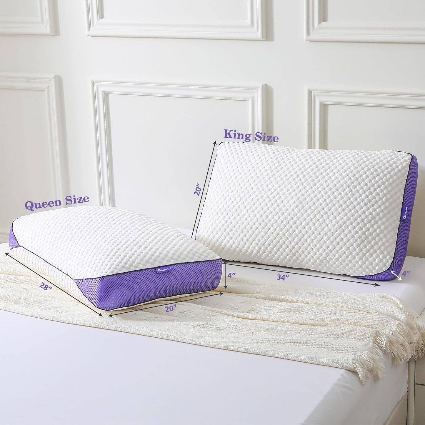 Adjustable Shredded Memory Foam Pillow Queen Size, Cooling Bed Pillow for Sleeping with Removable Cover, Medium Pillow for Side Stomach & Back Sleepers, 1 Pack 20"X28"