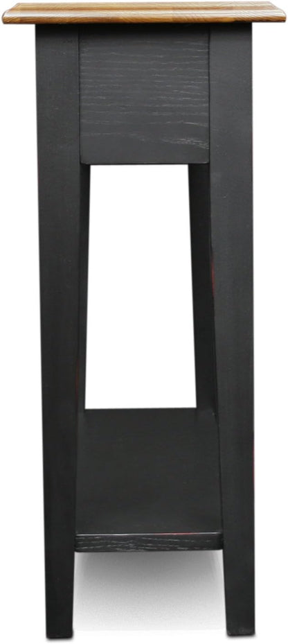 Haven Ridge Narrow Solid Wood Side Table with Drawer and Shelf, Medium Oak Brown and Slate Black, Perfect for Living Rooms, Bedrooms, and Small Spaces – , 9017-SL