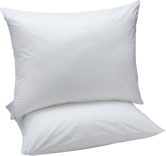 down Alternative Bed Pillows and Pillow Protector Case 2-Piece Set, Medium Density, Standard - Pack of 2, White, 26"L X 20"W