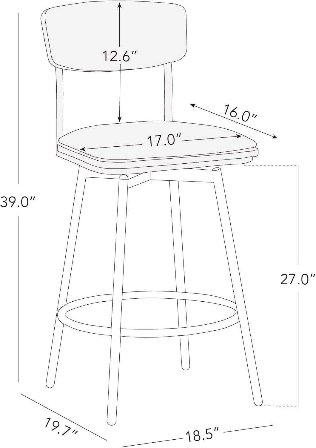 Swivel Counter Height Bar Stools with Back, Faux Leather Upholstered Barstools Set of 2, 27" Seat Height, Metal & Wood Frame, Sand Grey