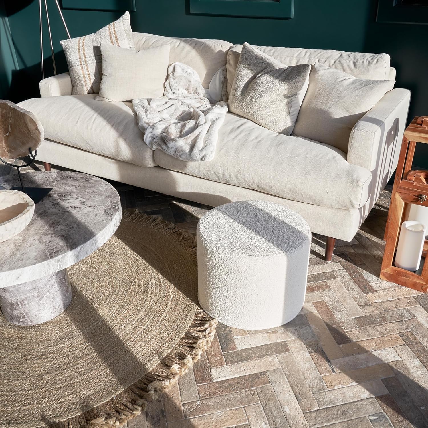 Beautiful Boucle Pouf Ottoman and Foot Rest - Elevate Your Living Room Decor with Lightweight Comfort and Charm - a round Modern Foam Filled Foot Stool Perfect to Rest Your Feet