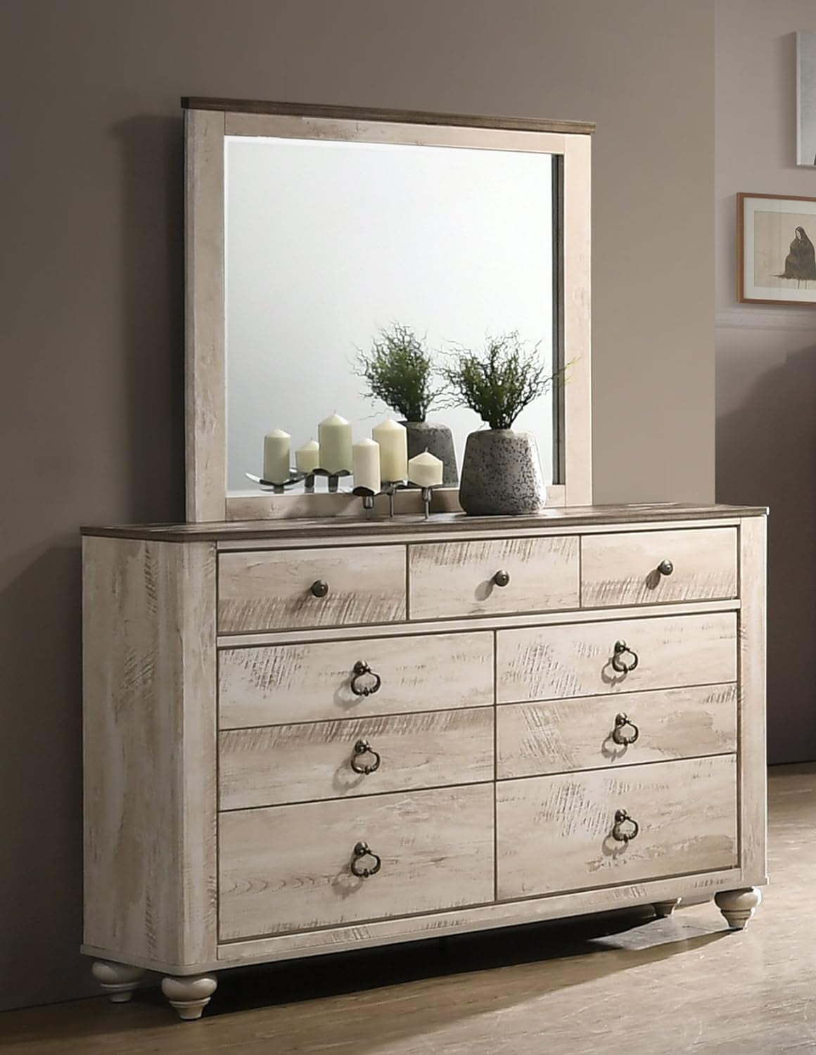 Amerland Contemporary White Wash Finish 6-Piece Bedroom Set,