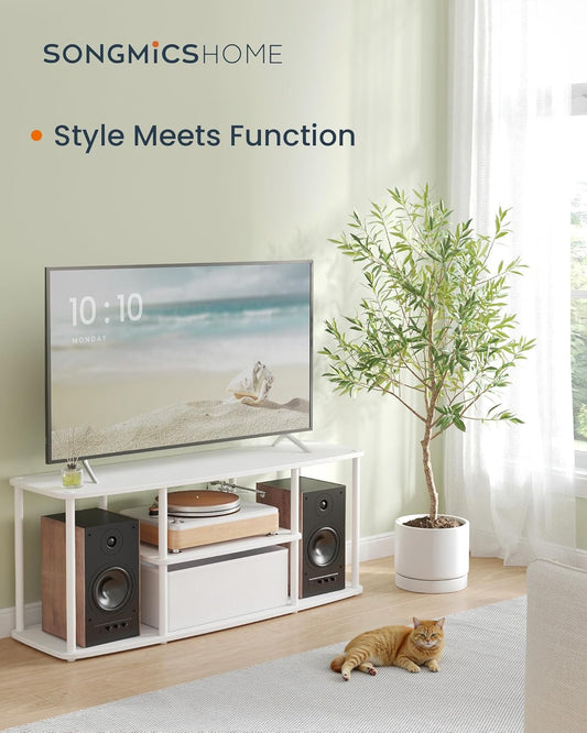 Superfast Toolless Assembly, TV Stand for Tvs up to 50 Inches, TV Cabinet Unit, Media Center Table, Living Room, 43 X 14 X 18 Inches, Shelves, Snow White and Matte White ULTV500W01