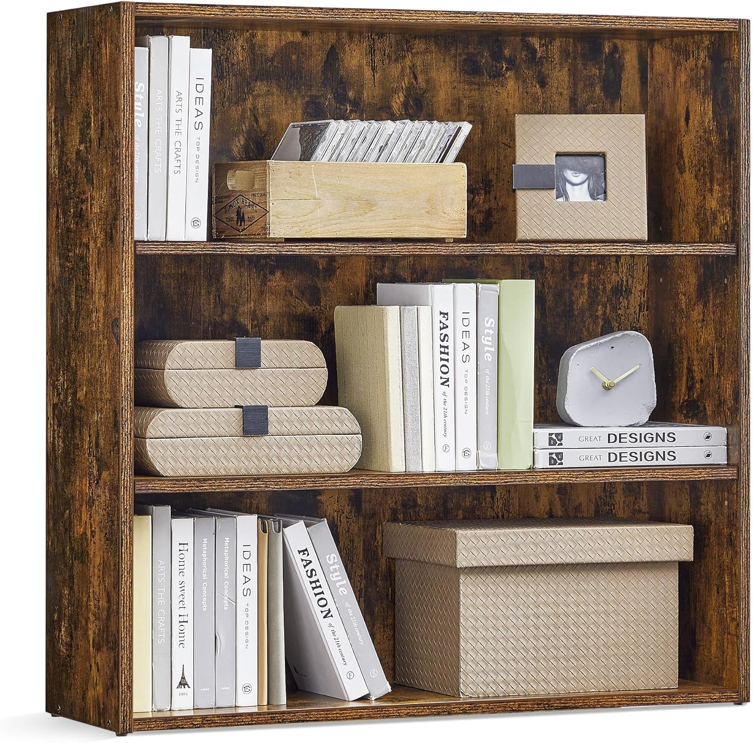 Custos Collection - Bookshelf, 3-Tier Bookcase, Book Shelf, Open Storage Shelf, 9.4 X 31.5 X 32 Inches, for Living Room, Home Office, Dinning Room, Rustic Brown ULBC173X01
