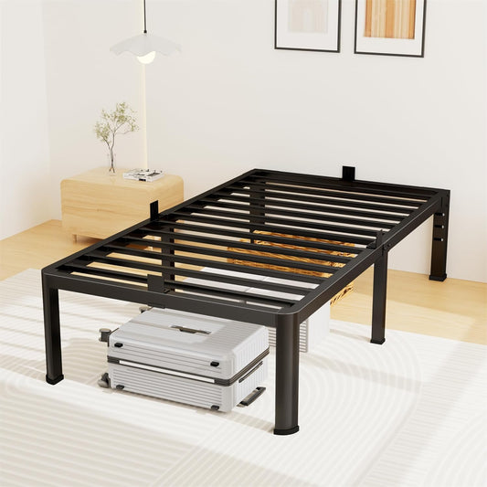 14 Inch Twin Bed Frame, Metal Platform Bed Frame with round Corner Legs, 3500 Lbs Heavy Duty Steel Slats Support, No Box Spring Needed, Noise Free, Easy Assembly, Black