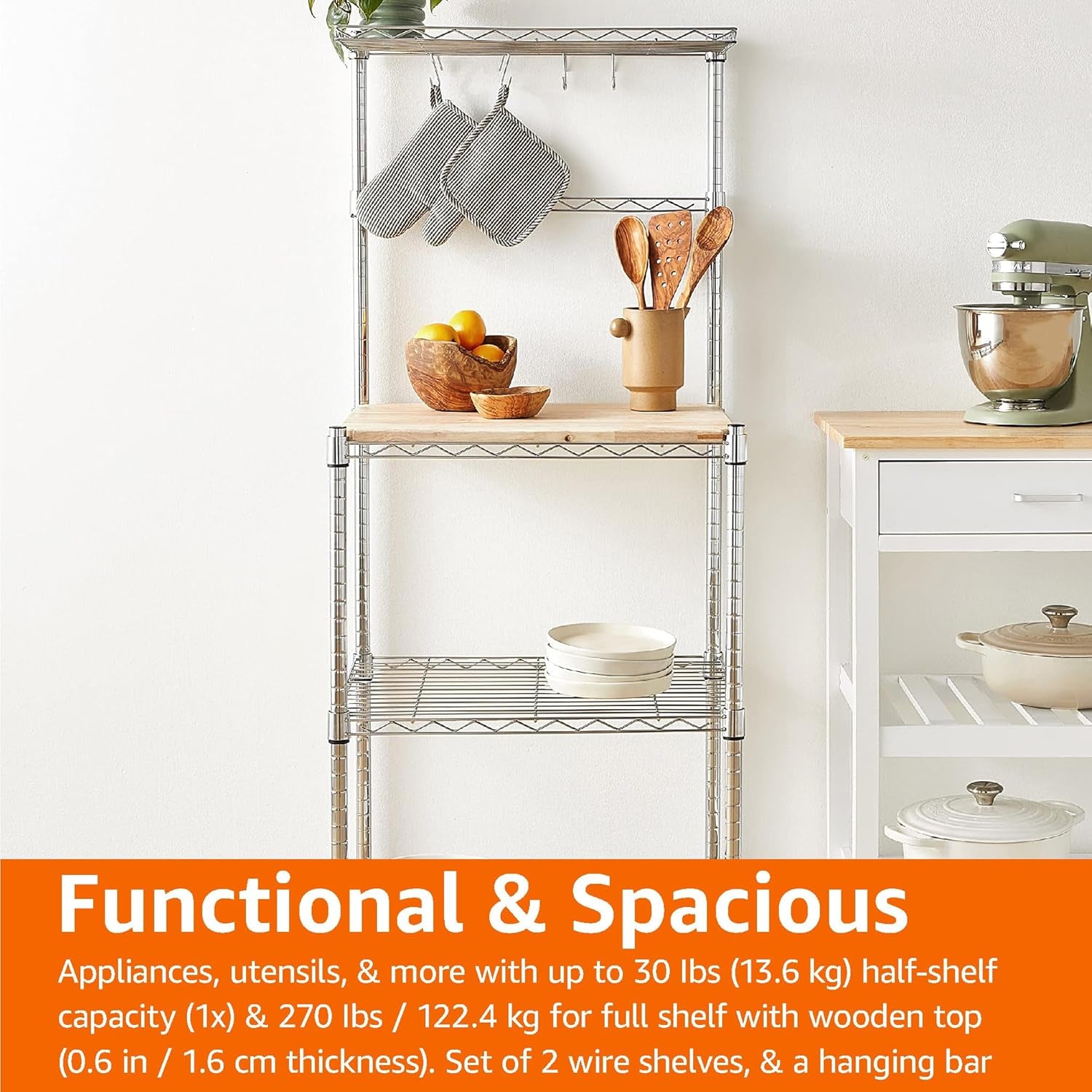 Kitchen Storage Baker'S Rack with Removable Top, Chrome/Beige, 18"D X 24" W X 59"H