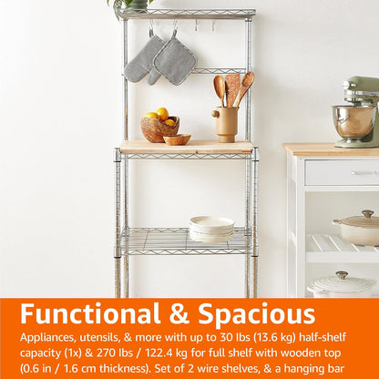 Kitchen Storage Baker'S Rack with Removable Wood Top, Chrome/Beige, 24"W X 59"H X 18"D