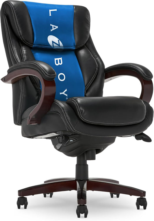 ® Bellamy Executive Office Chair with Memory Foam Cushions, Real Wood Arms and Swivel Base, Waterfall Seat Edge, Faux Bonded Leather, Black