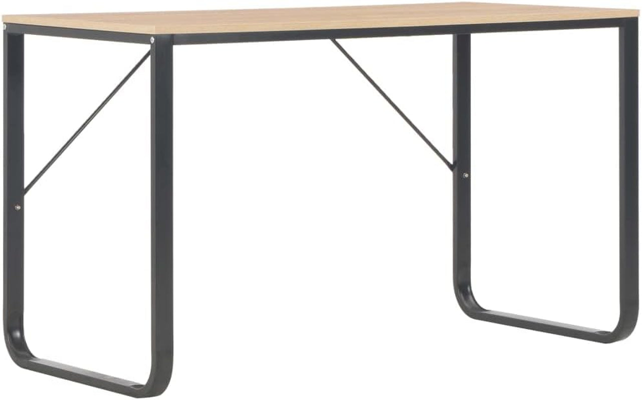 Modern Computer Desk, 47.2X23.6X28.7 Inch, Black & Oak Engineered Wood with Powder-Coated Metal Frame, Space-Saving Office Gaming Table for Bedroom, Study, Home Use