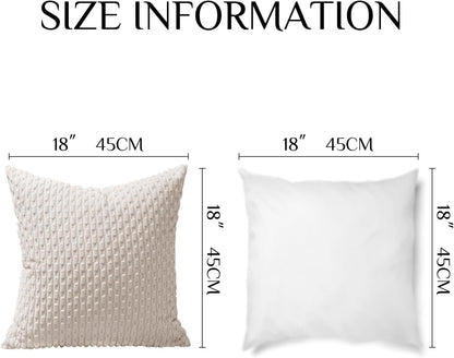 Throw Pillow Covers 18X18 Inch, Set of 2, Soft Corduroy Boho Stripe Decorative Pillow Cover, Couch Fluffy Pillow Cover for Farmhouse Home Decor Bed Living Room, Beige