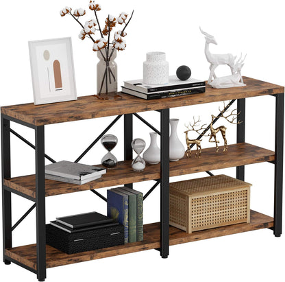 Bookshelf Double Wide 55 in 3-Tier, Industrial Bookcases, Wood and Metal Bookshelves, Book Shelves for Home Office Decor Display