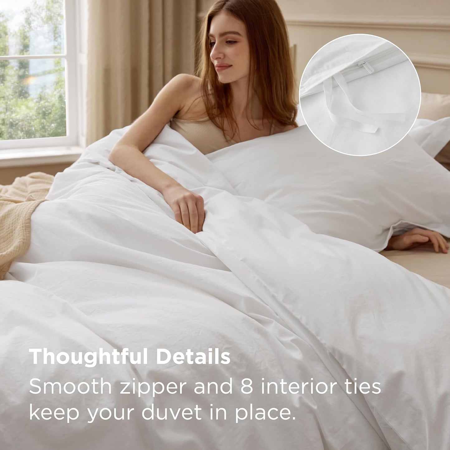 Bedsure 100% Washed Cotton Duvet Cover King Size - Natural White Minimalist Bedding Set Linen like - Purewoven Plain Simple & Soft Comforter Cover for All Seasons (Natural White, King, 104"X90")