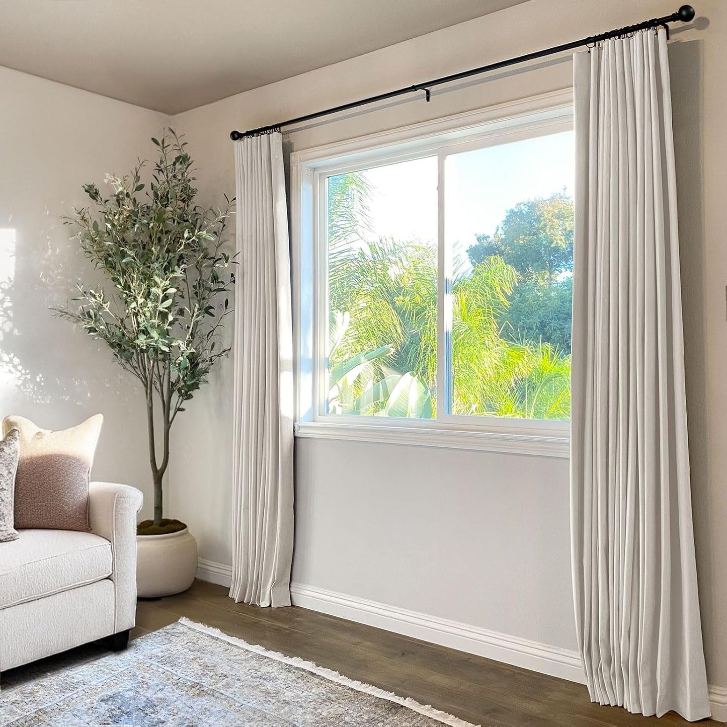 100% Blackout Curtains for Bedroom, Black Out Curtains 84 Inch Long, Clip Rings Linen Blackout Drapes, Thermal Insulated Room Darkening for Living Room, 2 Panels - Beige,W50Xl84