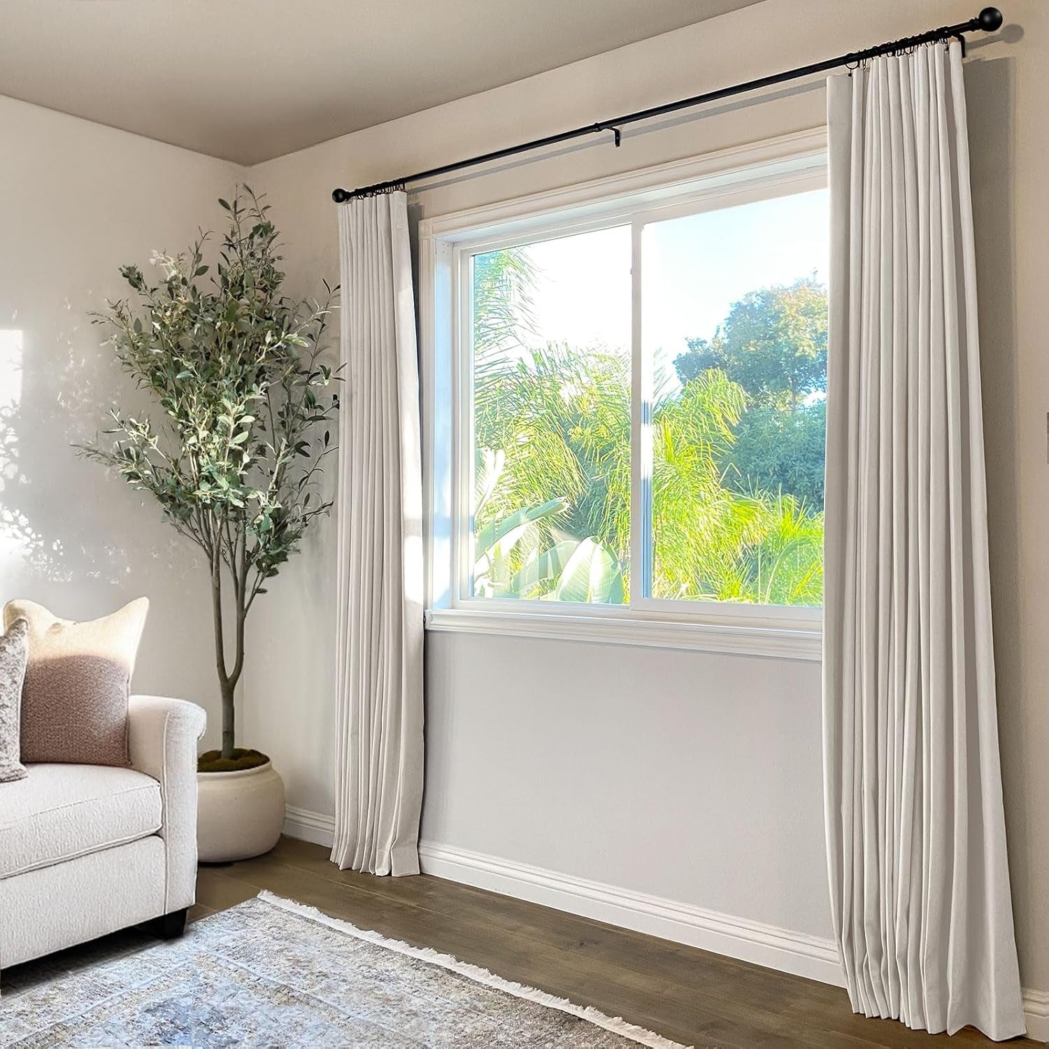 100% Blackout Curtains for Bedroom, Black Out Curtains 84 Inch Long, Clip Rings Linen Blackout Drapes, Thermal Insulated Room Darkening for Living Room, 2 Panels - Beige,W50Xl84