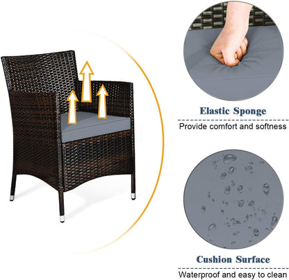 8PCS Rattan Patio Furniture Set, Outdoor Wicker Rattan Chairs with Coffee Table, Rattan Cushioned Conversation Set for Backyard Balcony Porch Poolside, Grey