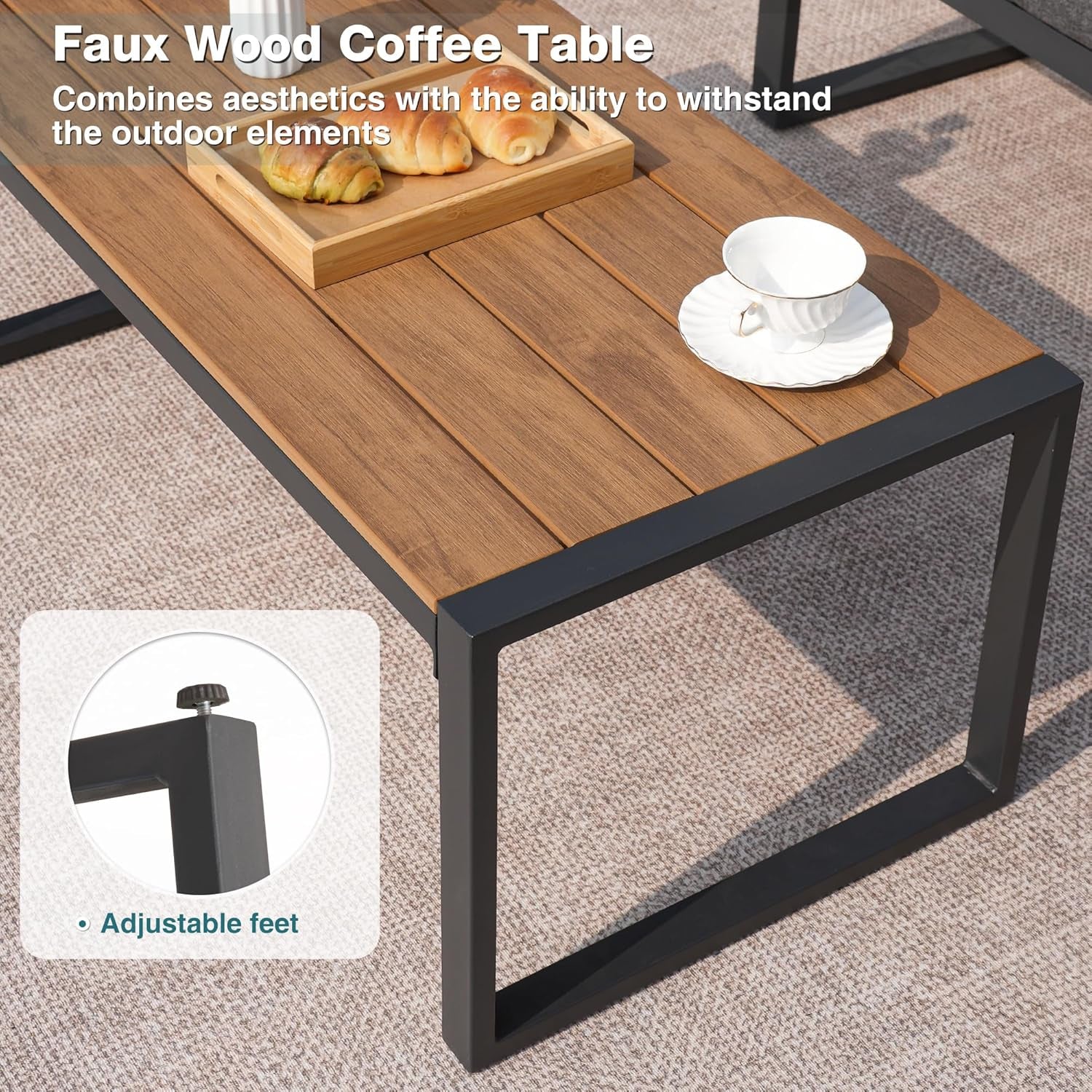 Patio Furniture Set, 4 Pieces Outdoor Patio Furniture with Coffee Table Set, Metal Patio Conversation Sets with Washable and High-Resiliency Sponge Cushions,Upgarded Grey
