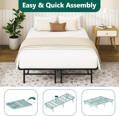 Queen Folding Platform Bed Frame, Heavy Duty Steel Construction with 14" Storage, Tool-Free Assembly, No Box Spring Required