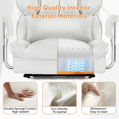 White ergonomic executive office chair with footrest and lumbar support, view 6