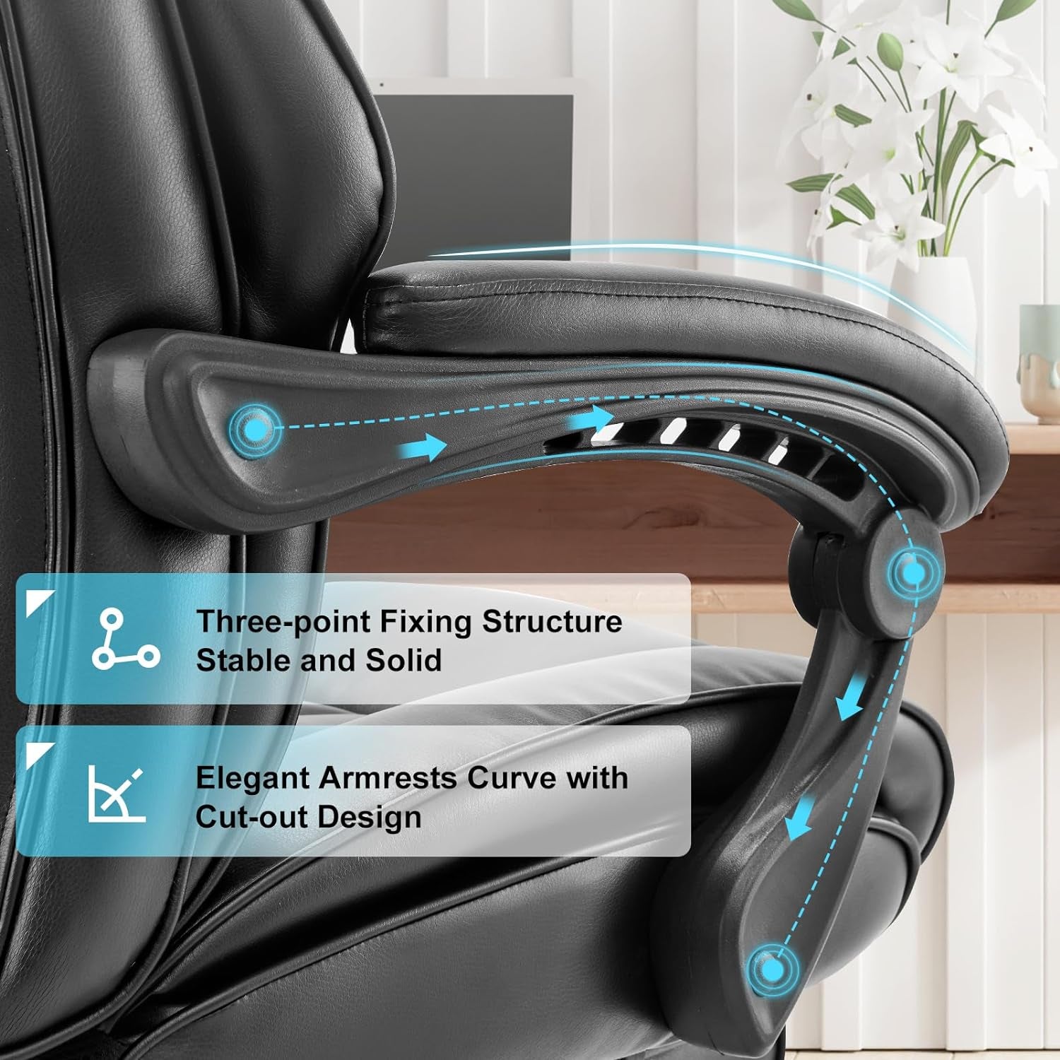 Office Chair with Retractable Footrest, Ergonomic High Back Design Executive Computer Desk Chair with Removable Lumbar Pillow, 90-135°Reclining, Thick Bonded Leather for Home Office Work, Black
