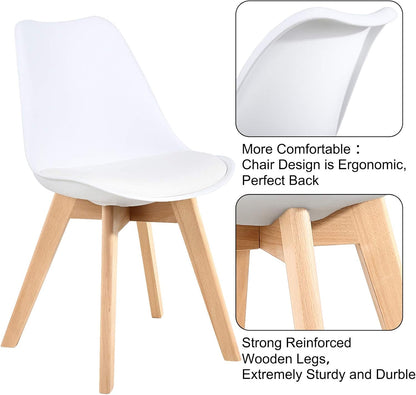 Mid Century Modern Dining Chairs,Shell Lounge Plastic Side Chair with Soft Padded and Wooden Legs for Dining Room Living Room Bedroom Kitchen Set of 2 (White)
