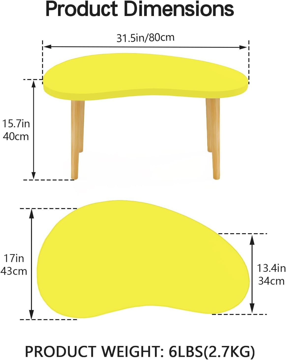 Mango Coffee Table Low Table with 4 Solid Wood Sturdy Legs, Floor Table Desk for Sitting on the Floor, Storage and Living Room Furniture (Yellow)