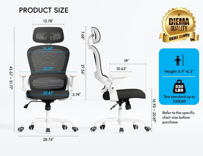 Office Chair - Ergonomic Office Chair with Back Support, Computer Chair - Home Office Desk Chairs, 330Lbs Wide Seat Big and Tall Office Chairs with Headrest, Comfy Desk Chairs (White Black)